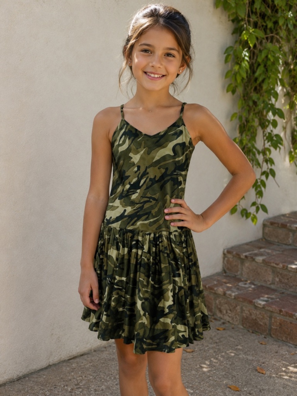 SOLITAIRE - Girl's Camo Spaghetti Strap Dress - Size: Medium